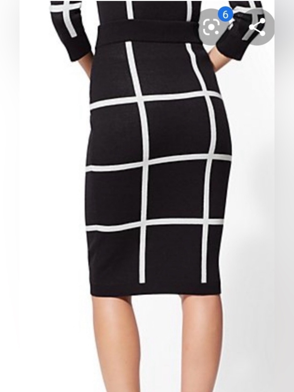 New York & Company Black & White Windowpane Knit Skirt Set with Bow Tie - Picture 2 of 7
